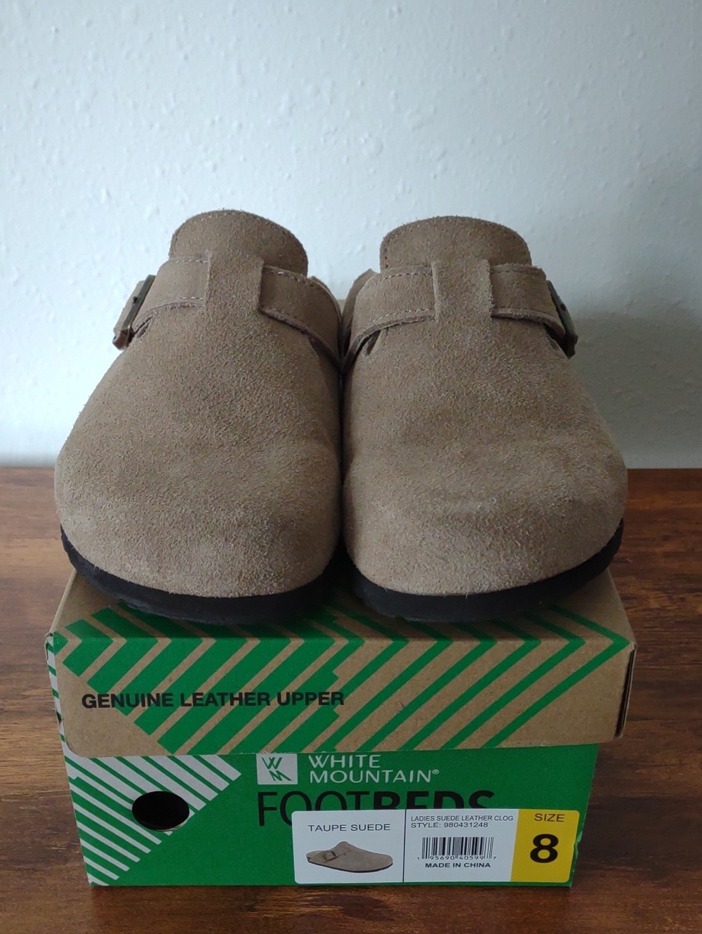 White Mountain Size 8 Clogs Suede Leather Taupe Womens